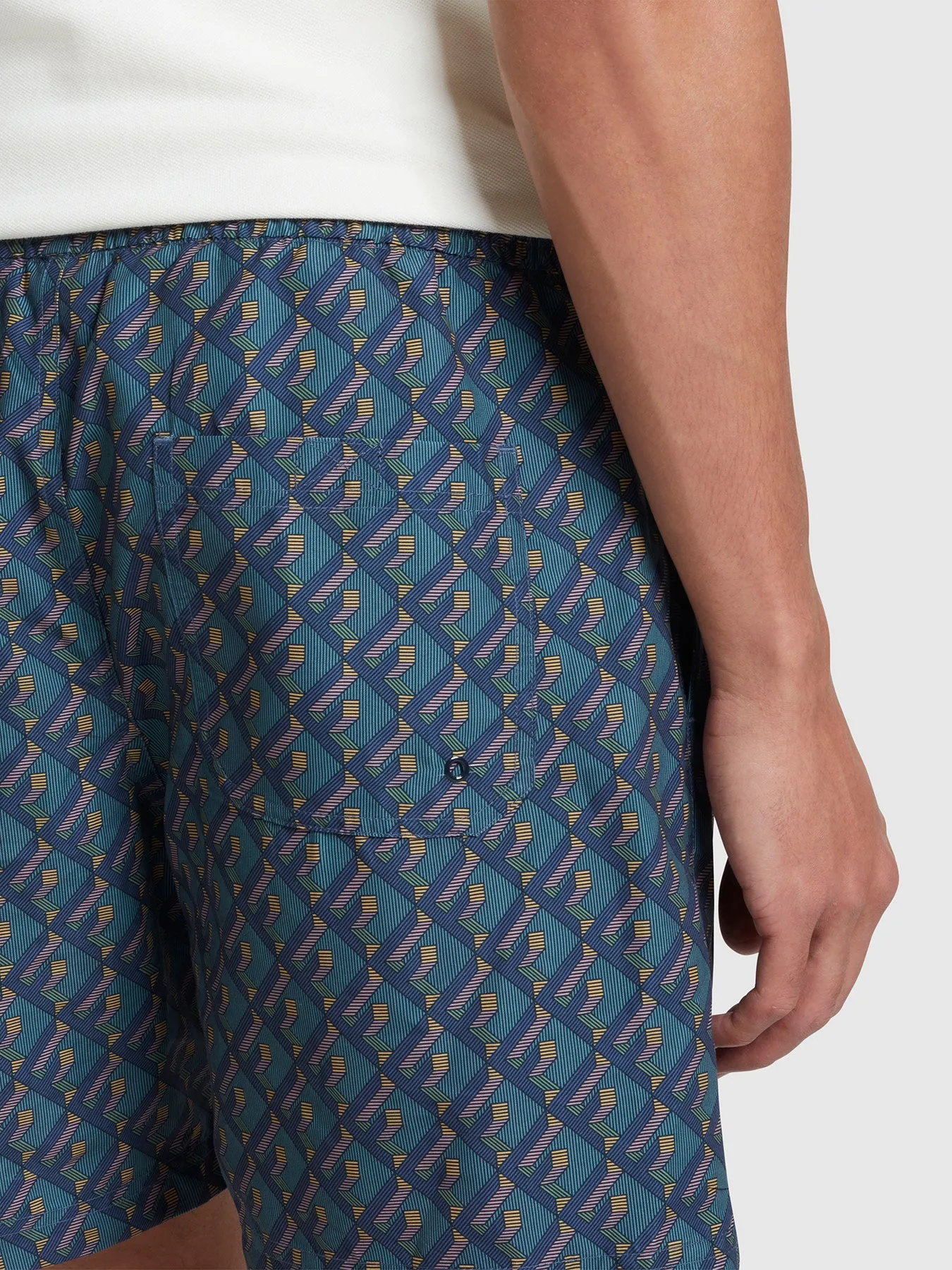 Colbert Geo Print Swim Shorts In True Navy