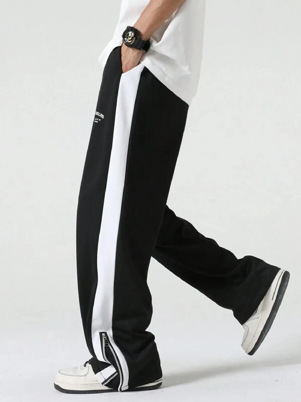 Contrast Sideseam Drawstring Waist Sweatpant