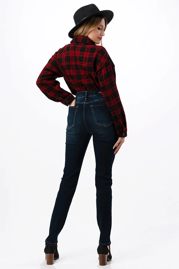 Destressed Basic Recycle & Lycra Fabric High Waisted Skinny Jeans