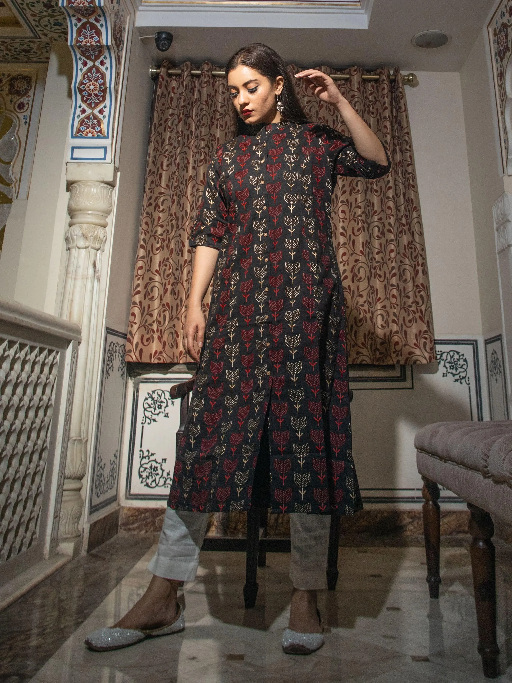 Divena Black Cotton Flex A Line Kurta