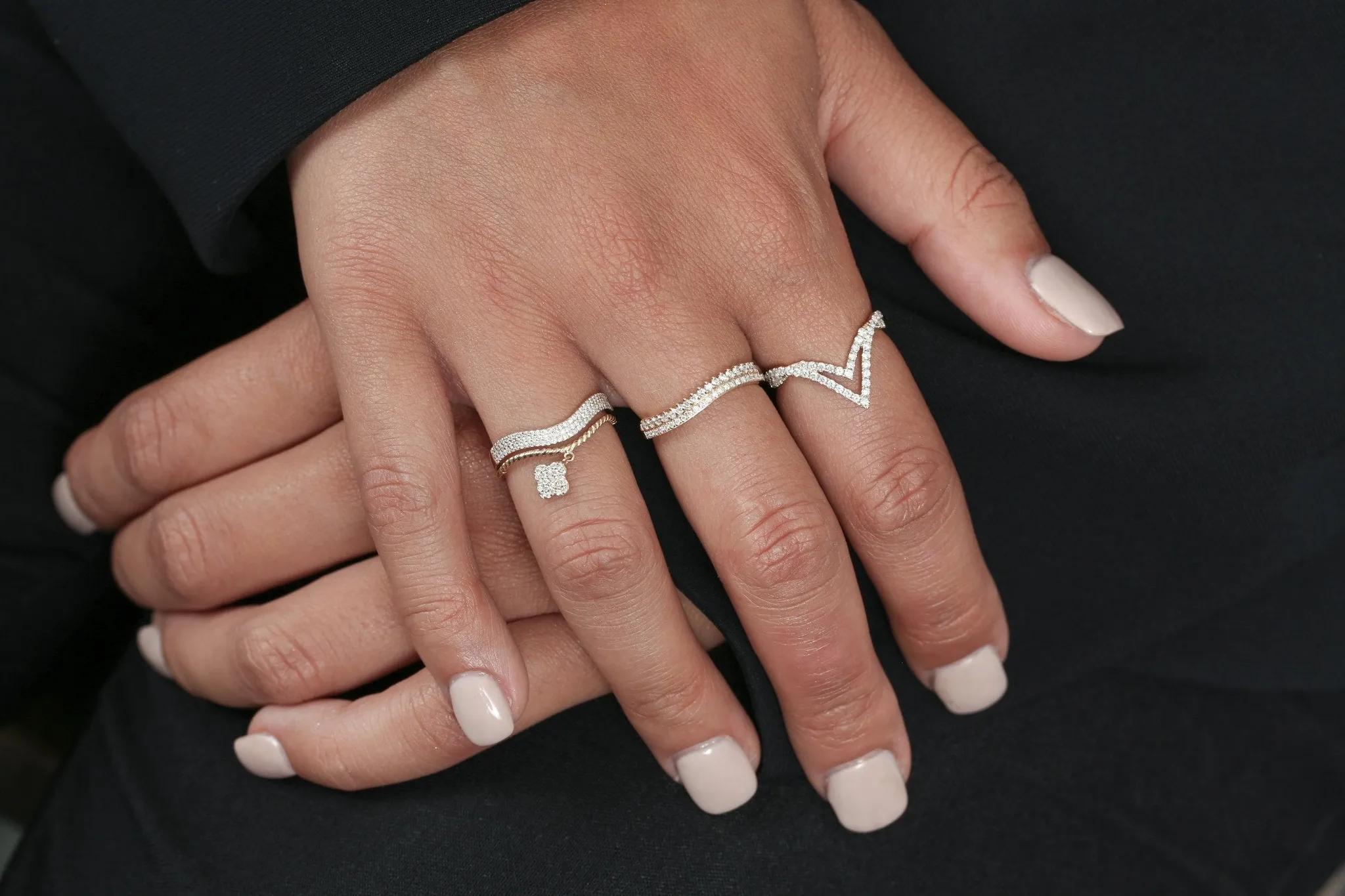 Double Row Diamond Curve Ring