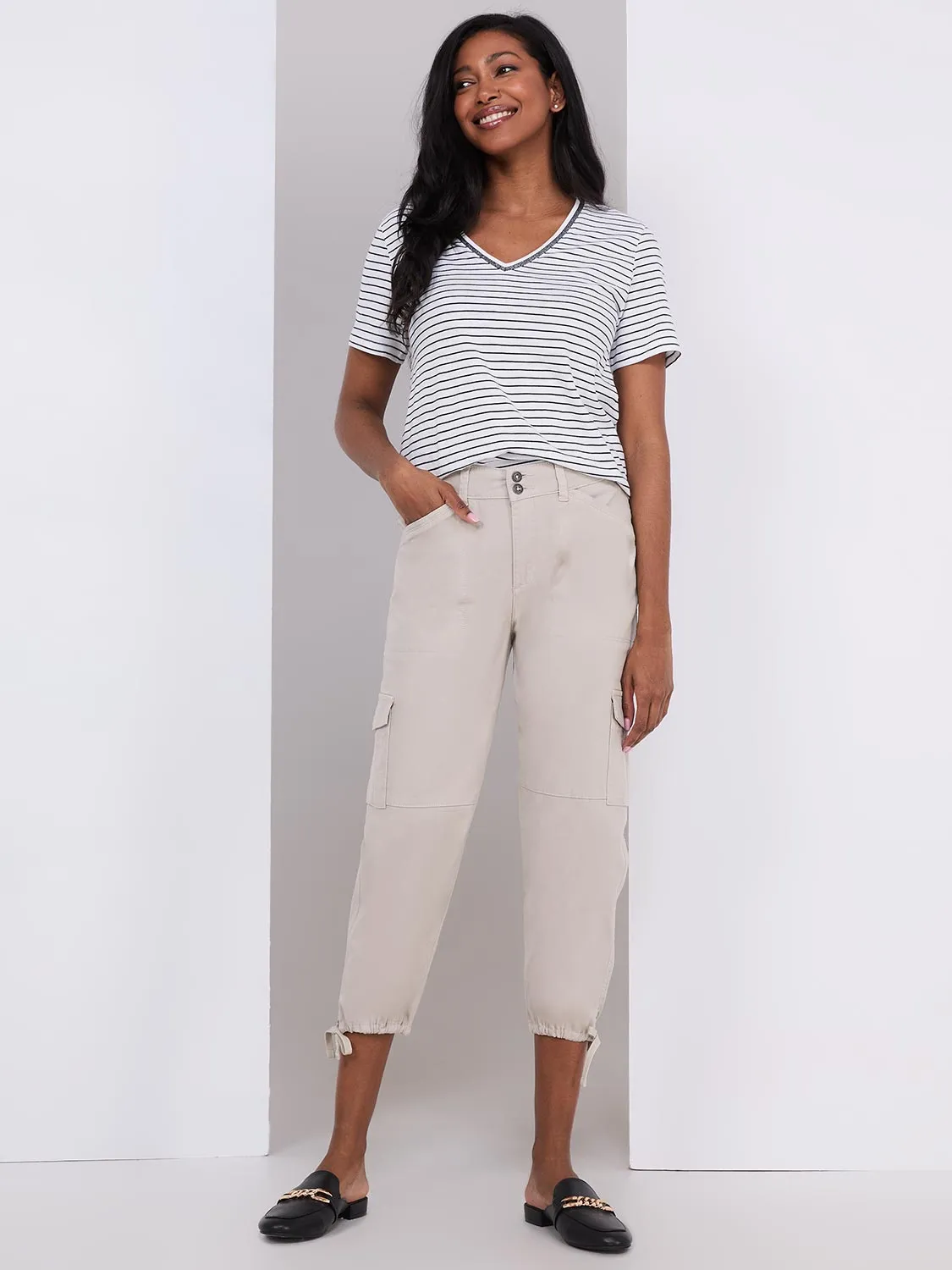 Drawstring Twill Capri Pants