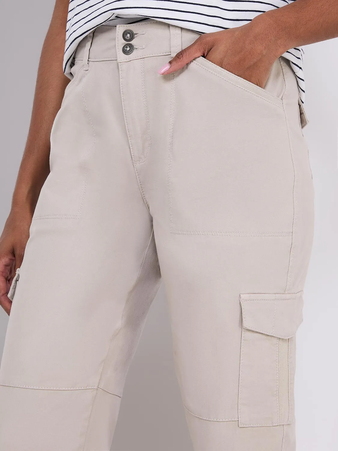 Drawstring Twill Capri Pants