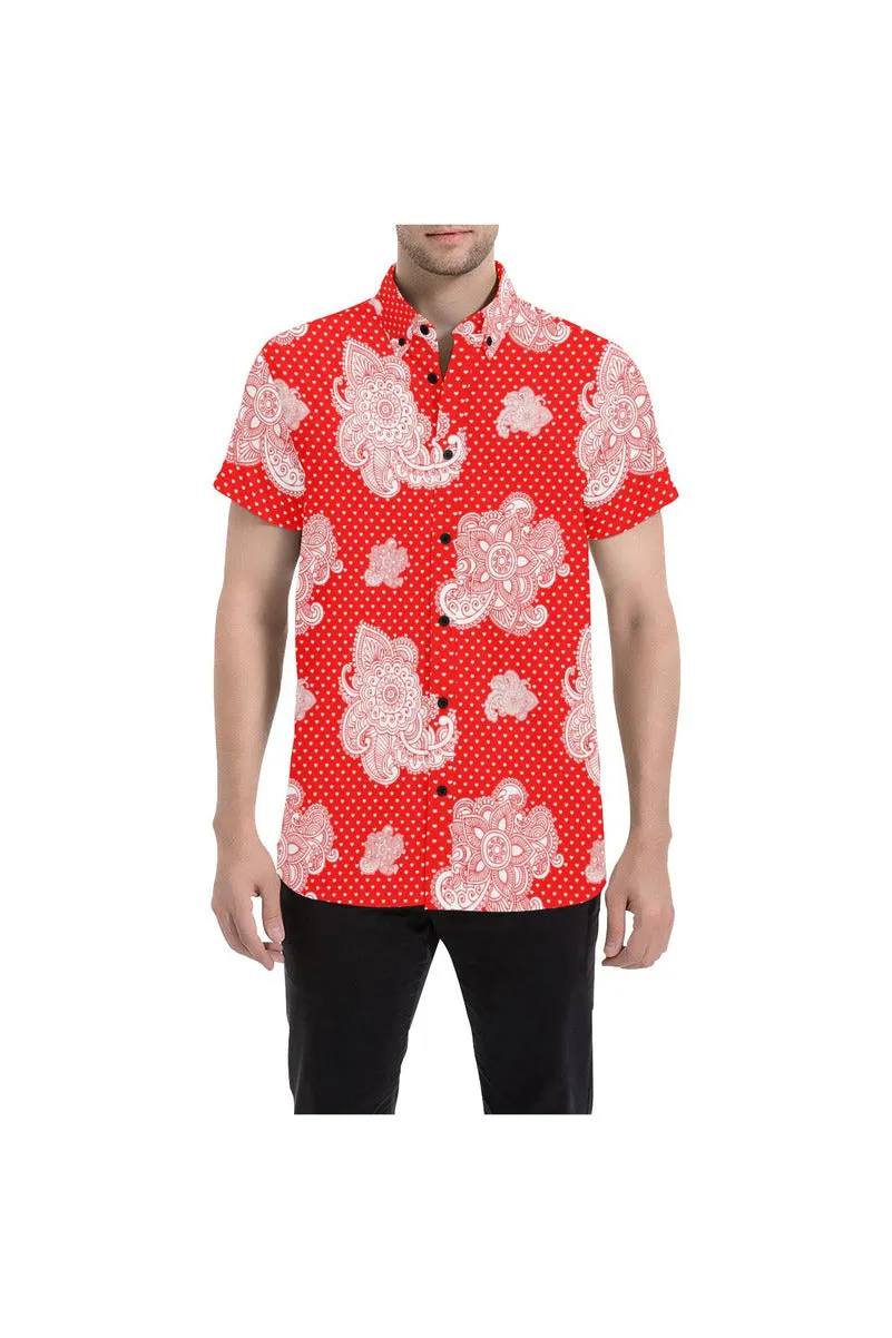 Floral Paisley on Hearts Men's All Over Print Short Sleeve Shirt