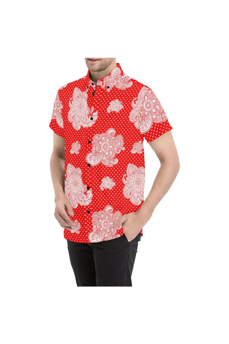 Floral Paisley on Hearts Men's All Over Print Short Sleeve Shirt