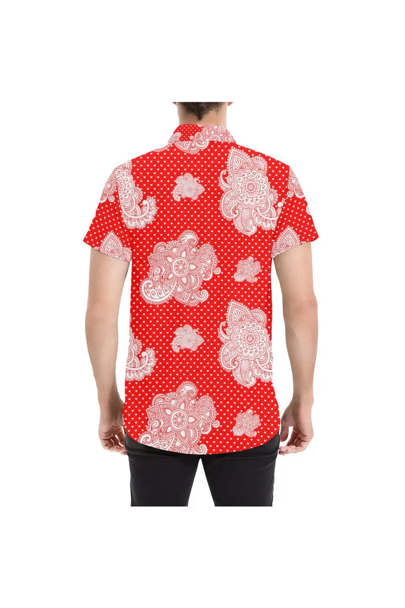 Floral Paisley on Hearts Men's All Over Print Short Sleeve Shirt