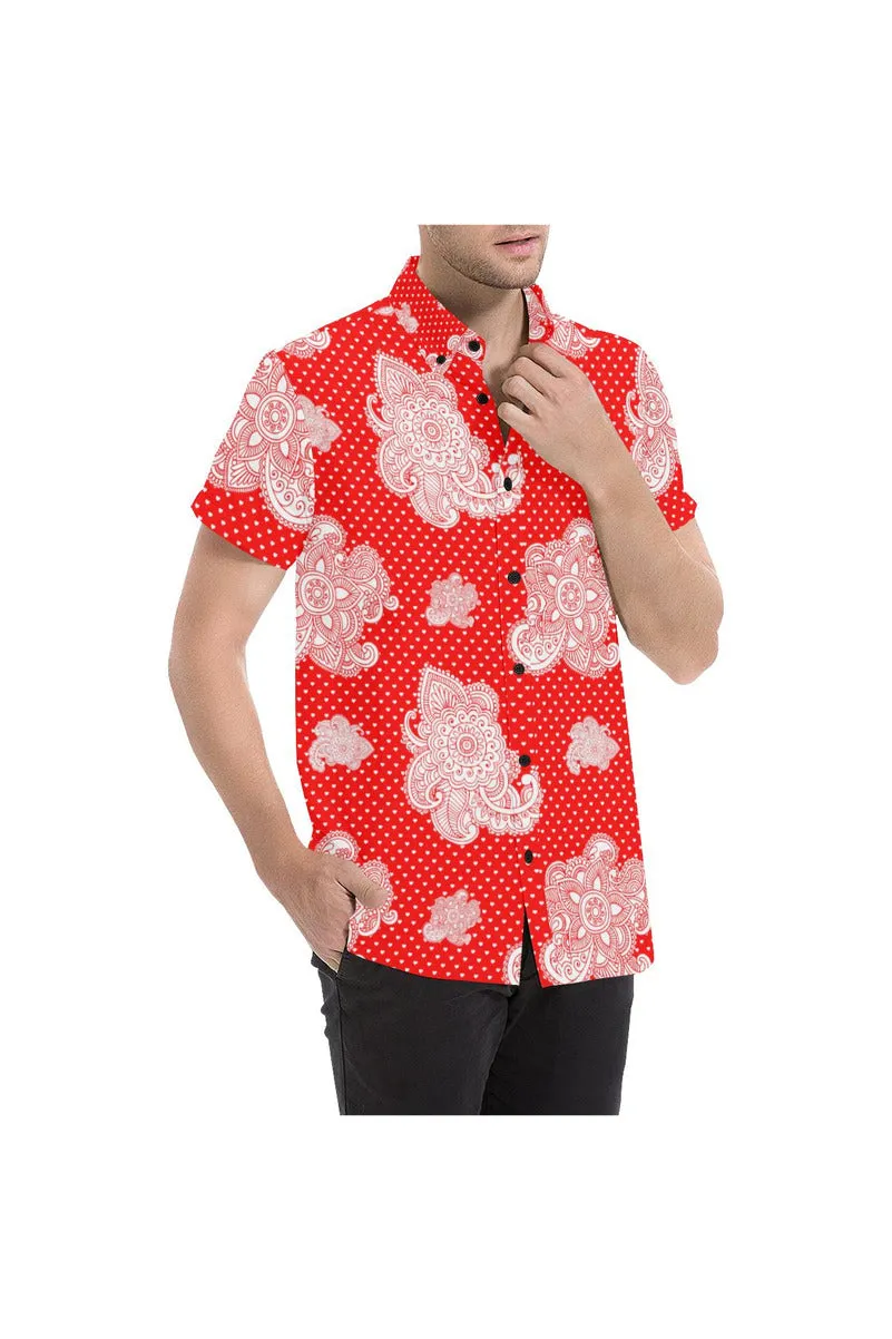 Floral Paisley on Hearts Men's All Over Print Short Sleeve Shirt