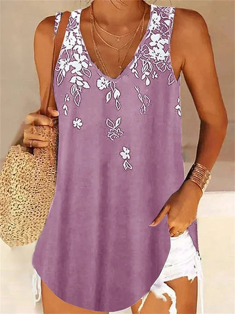 Floral Print Sleeveless V-Neck Women's Tank Top