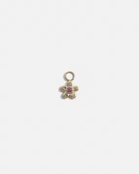 Flower Charm for Hoops in Gold with Ruby