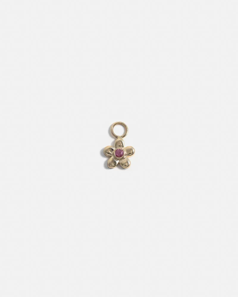 Flower Charm for Hoops in Gold with Ruby