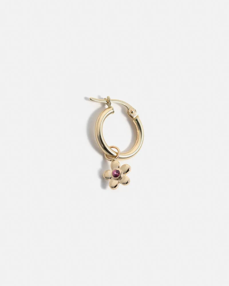 Flower Charm for Hoops in Gold with Ruby