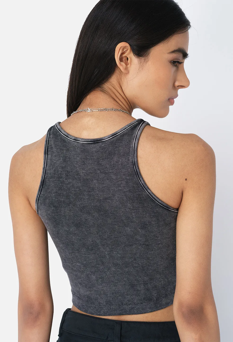 Gemini Rib Cropped Tank / Mineral Wash Black