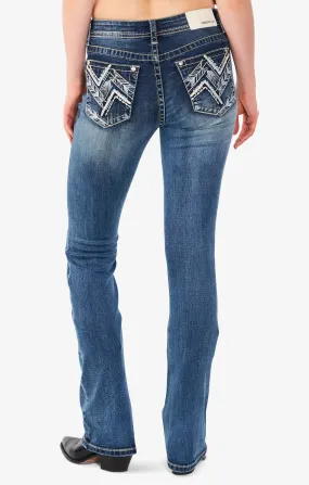 Geometric Detail Mid Rise  Bootcut Jeans