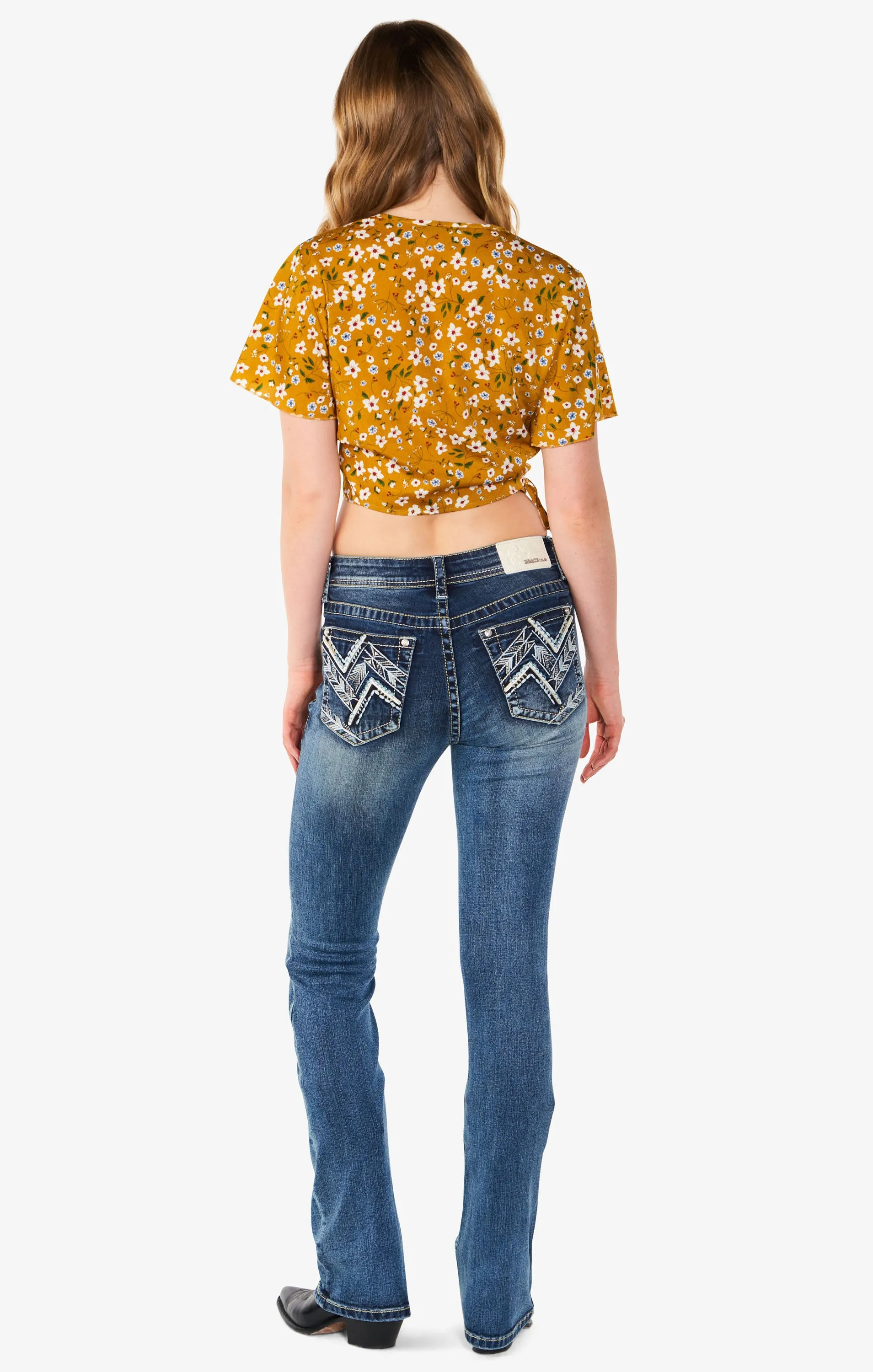 Geometric Detail Mid Rise  Bootcut Jeans