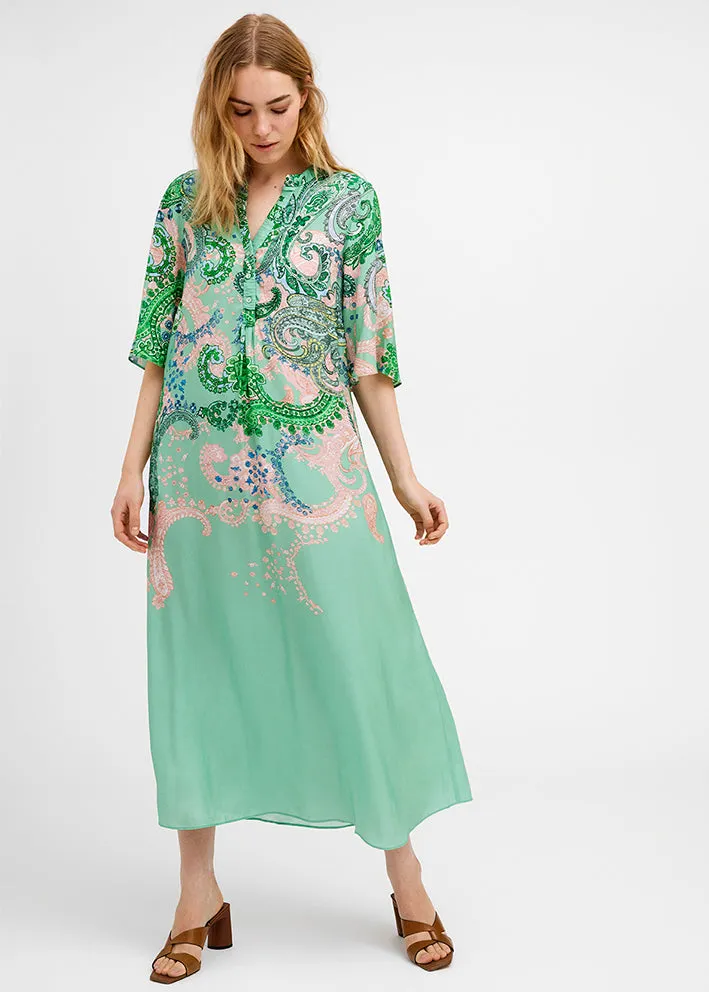 Gustav Anika long shirt dress 49511 Kjole - Neptune Green Paisley Print