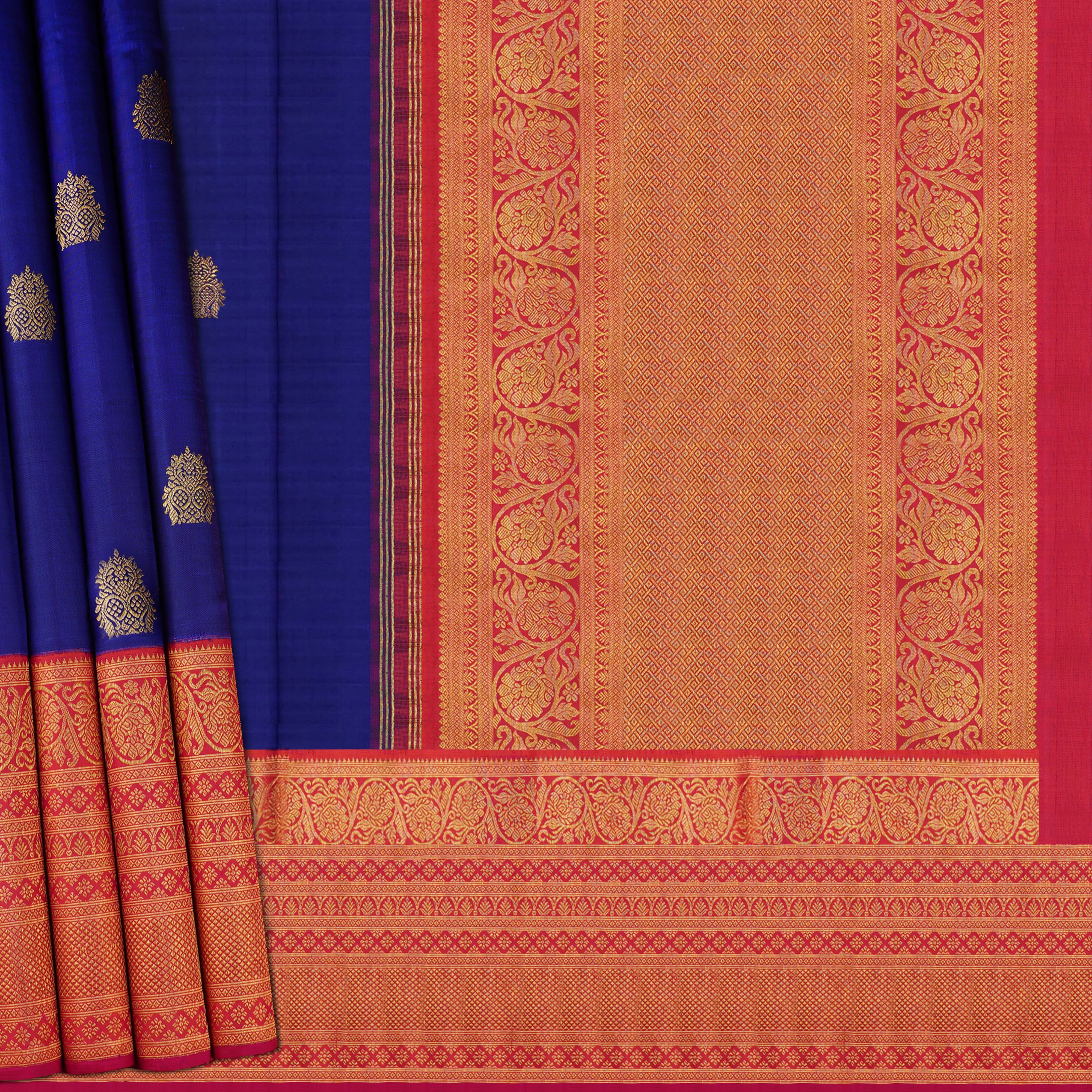 Handwoven Blue with Pink Kanjivaram Silk Saree - 1900T004064DSC