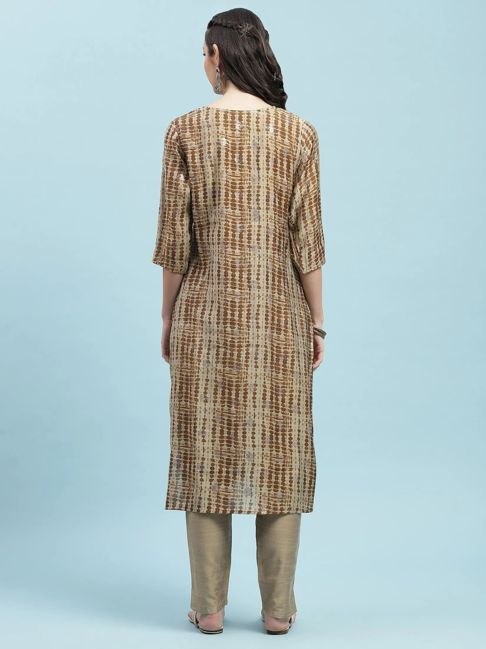 Indiessence Brown Tie Dye Printed Kurta