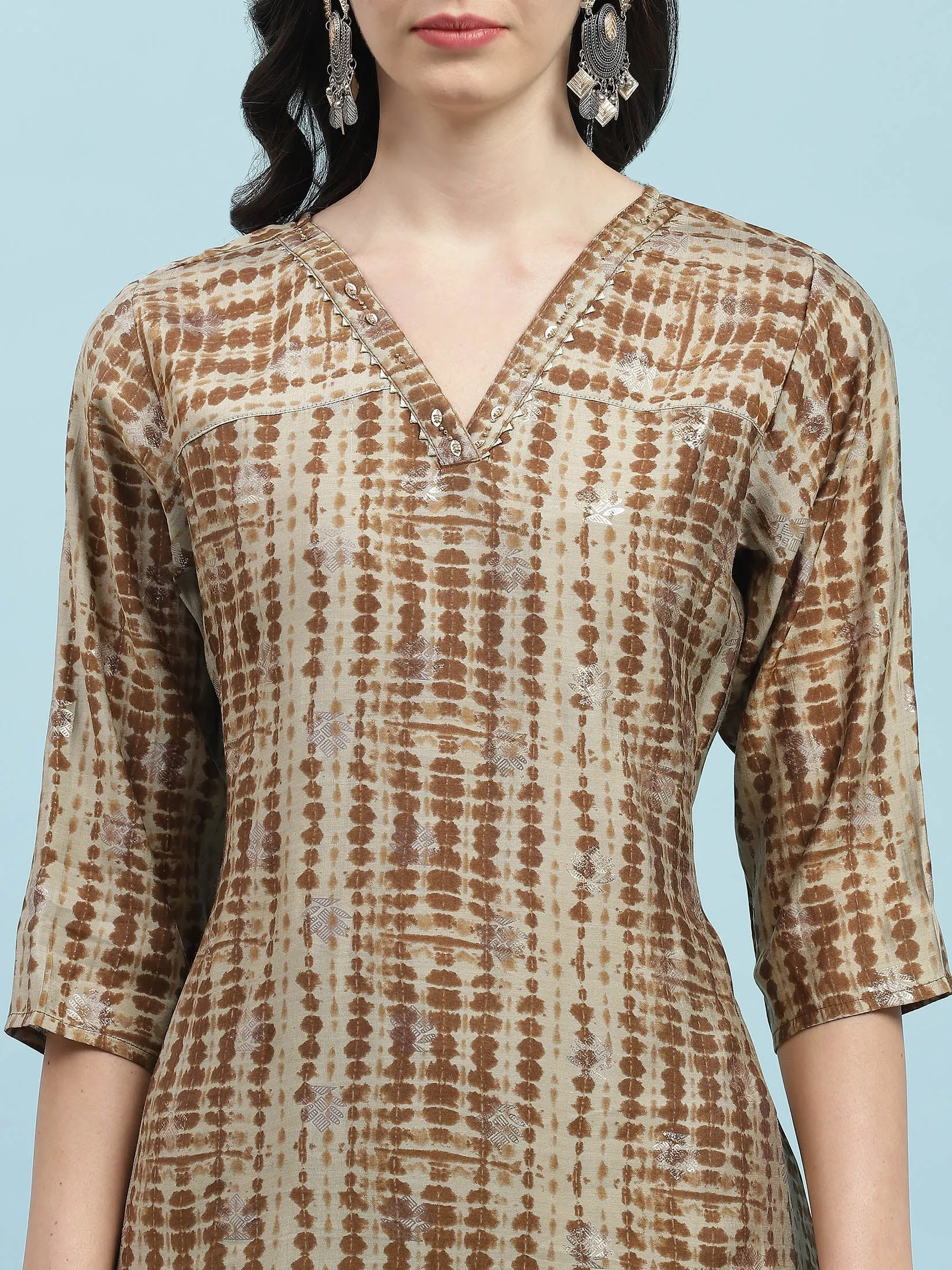 Indiessence Brown Tie Dye Printed Kurta