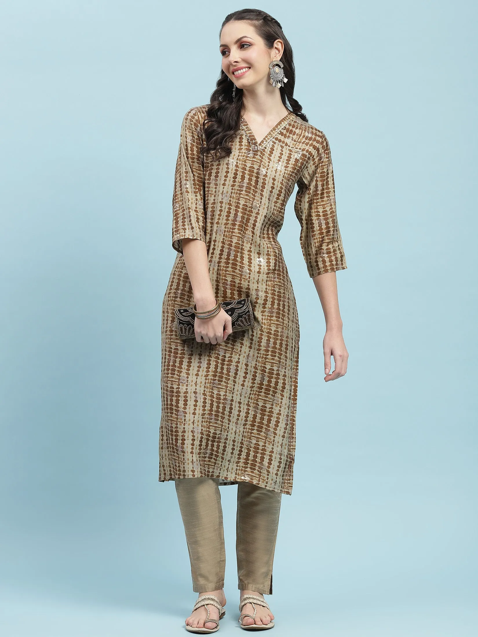 Indiessence Brown Tie Dye Printed Kurta