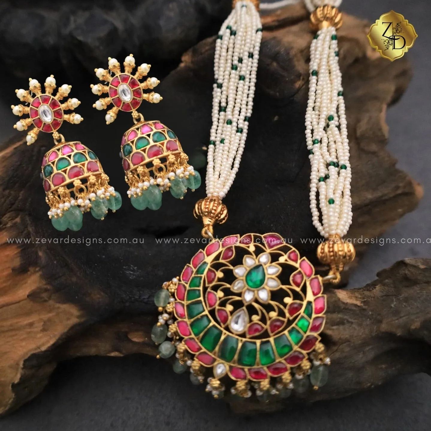 Jadau Kundan Set with Jhumki - Multicolor