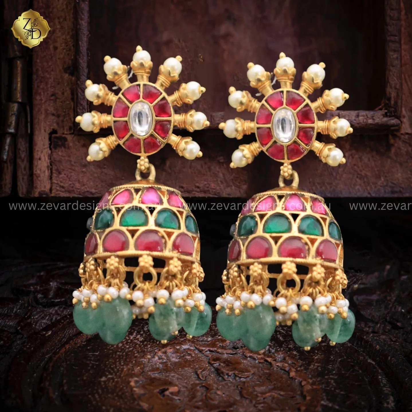 Jadau Kundan Set with Jhumki - Multicolor