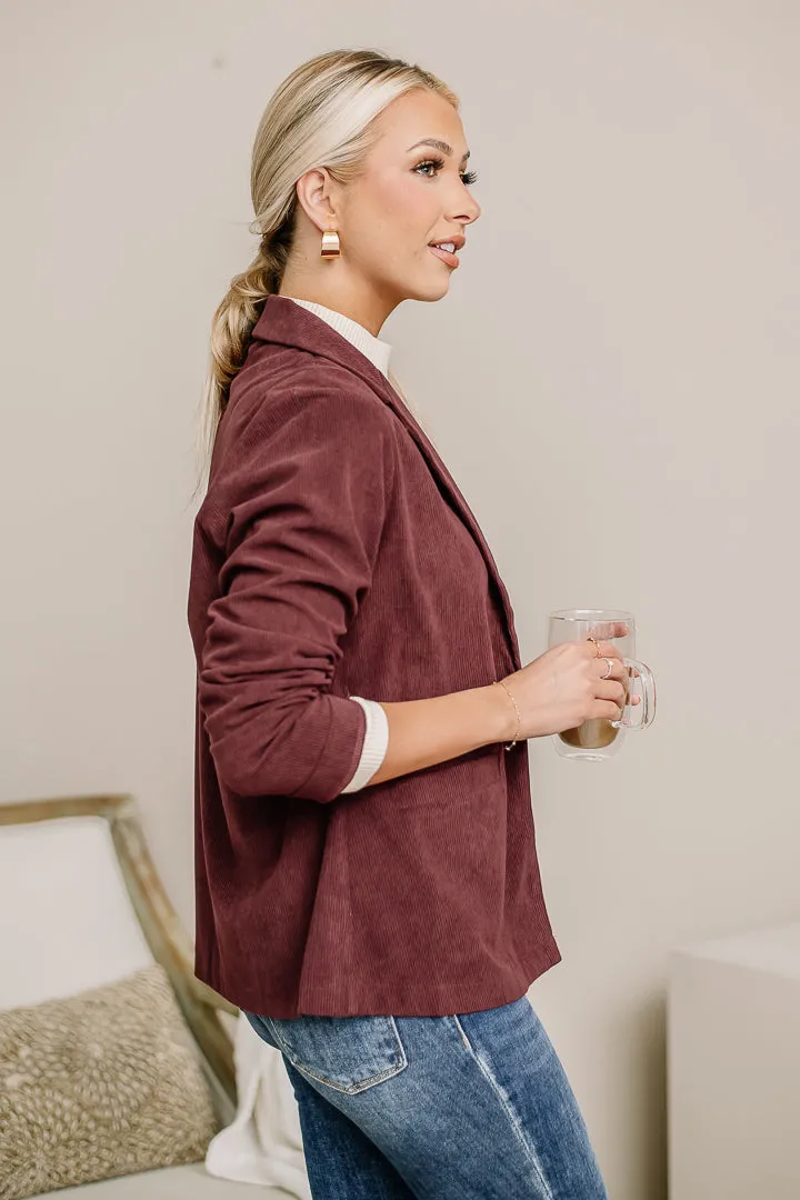 Just Own It Corduroy Blazer Jacket | Burgundy