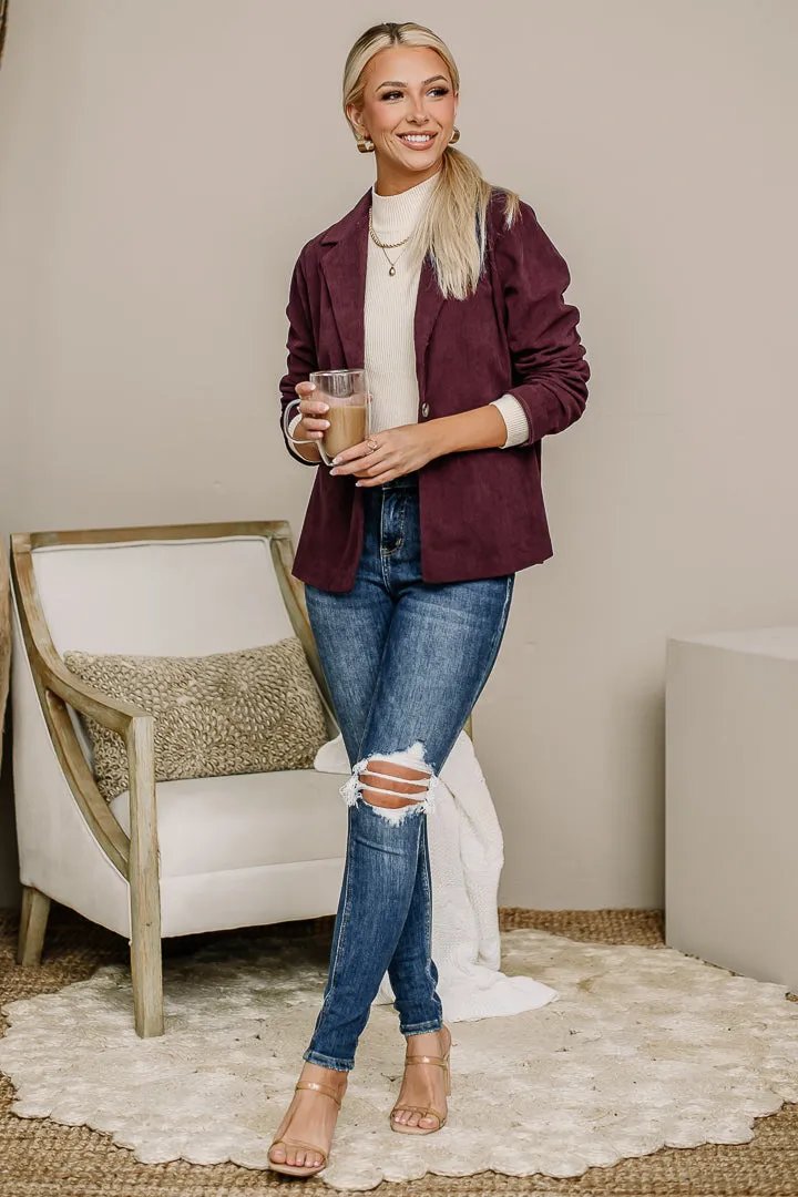 Just Own It Corduroy Blazer Jacket | Burgundy