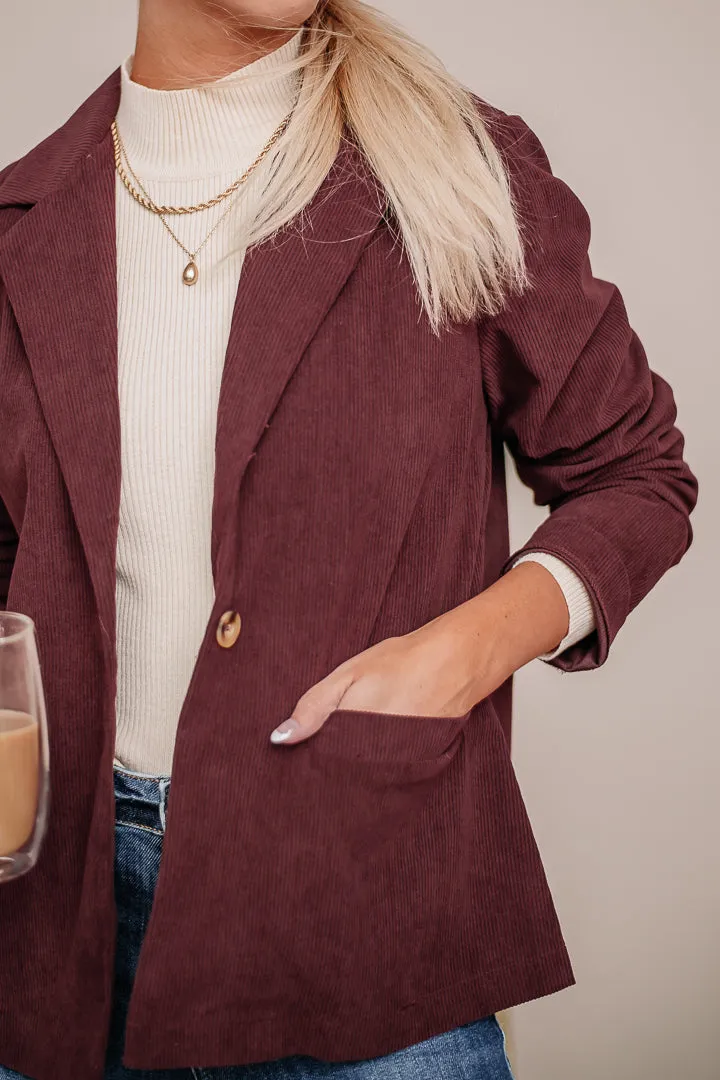 Just Own It Corduroy Blazer Jacket | Burgundy