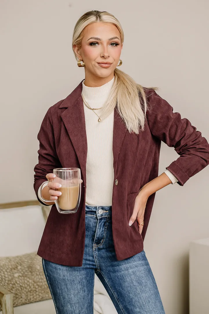 Just Own It Corduroy Blazer Jacket | Burgundy