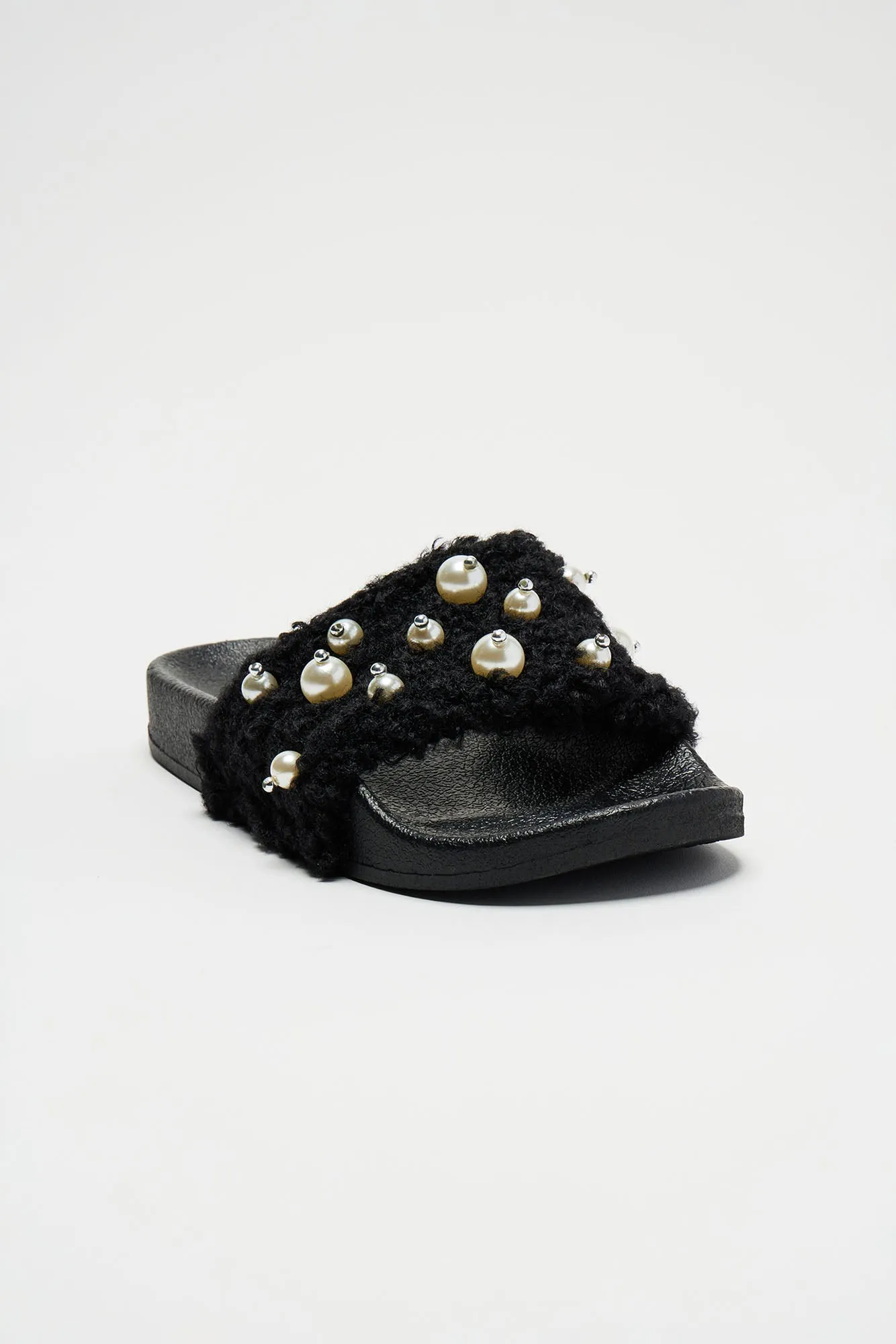 Kady Pearl Embellished Casual Slides - Black