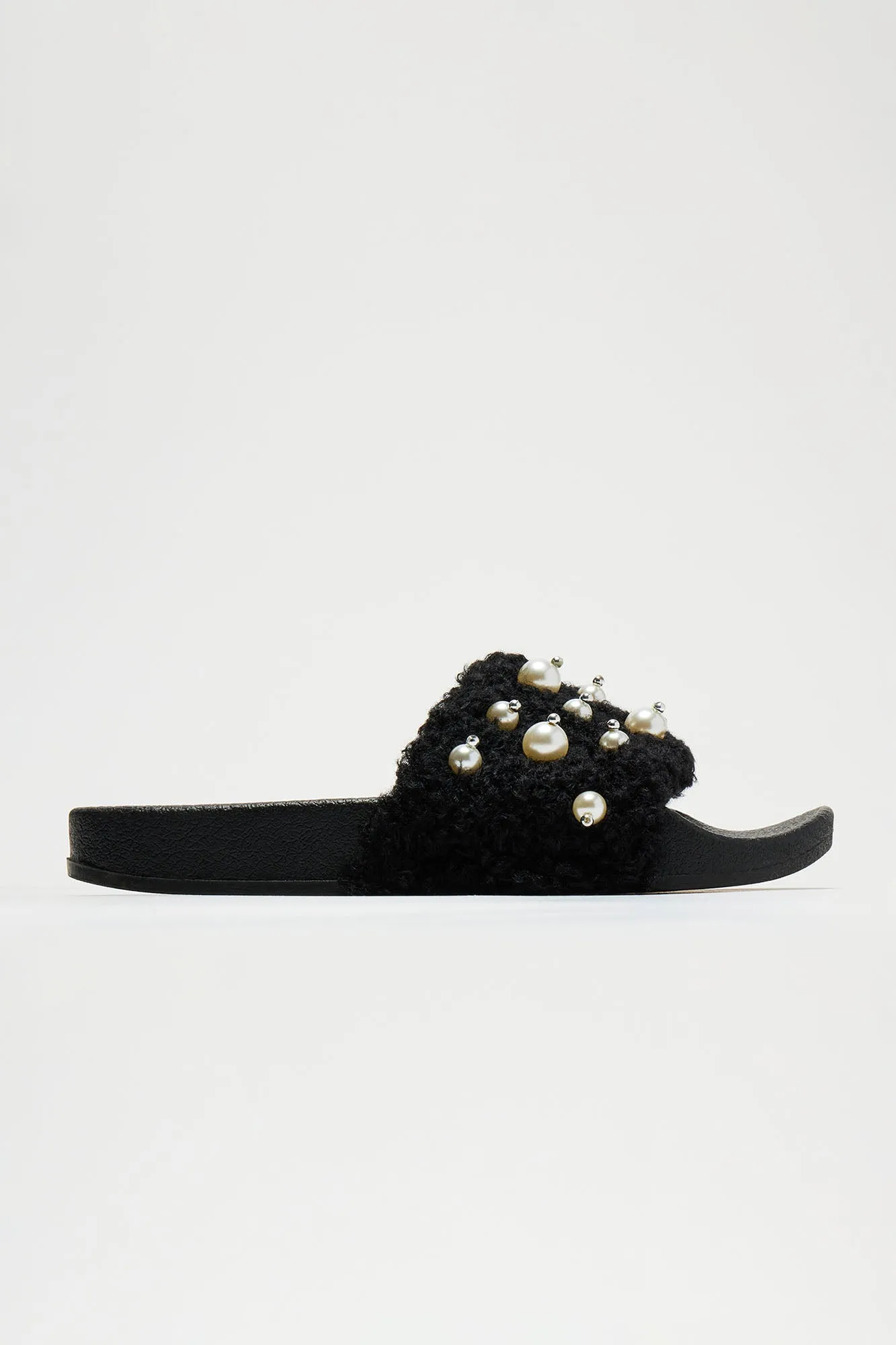 Kady Pearl Embellished Casual Slides - Black