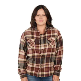 'KEY' Women's River Edge Button Down - Mahogany Plaid