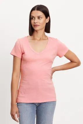 LILITH COTTON SLUB V-NECK TEE