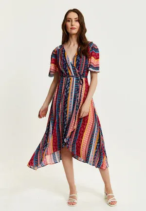 Liquorish Multicolour Paisley Print Midi Wrap Dress