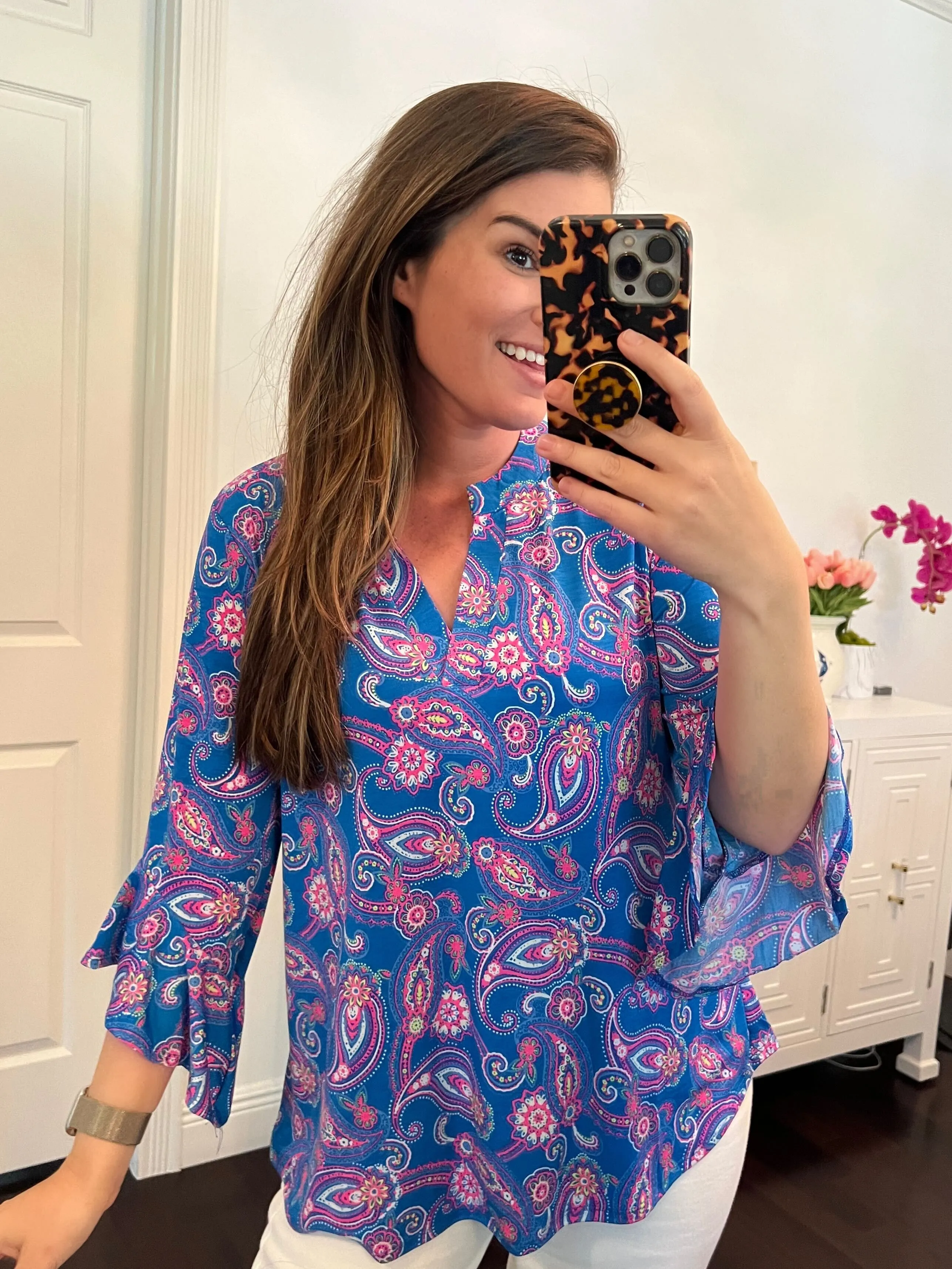 Lizzy Bell Sleeve Top in Royal Paisley - 4/12