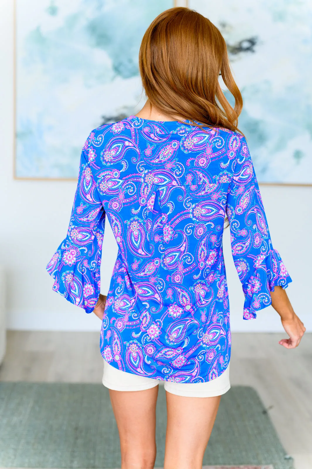 Lizzy Bell Sleeve Top in Royal Paisley - 4/12