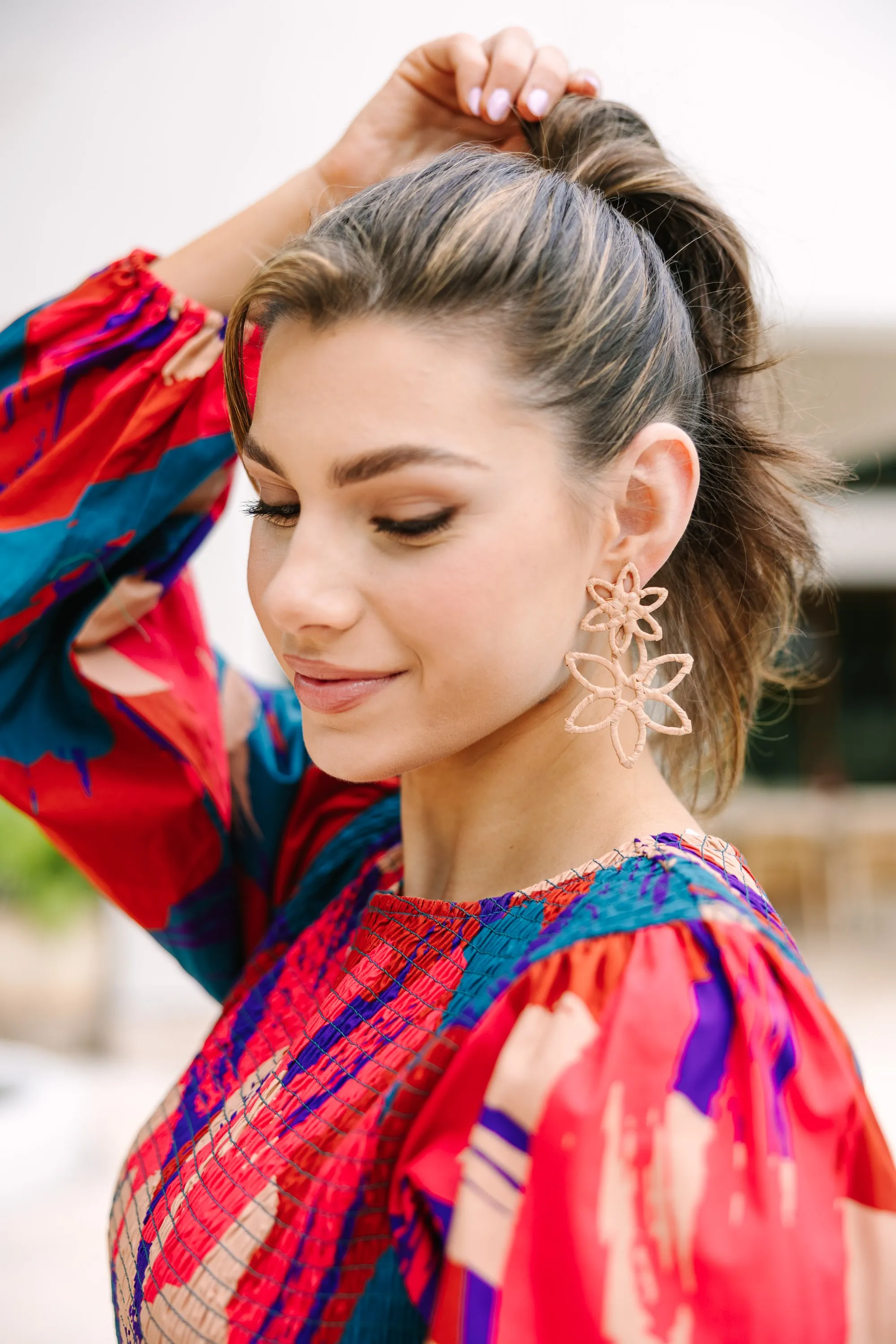 Looking Back Taupe Brown Flower Earrings