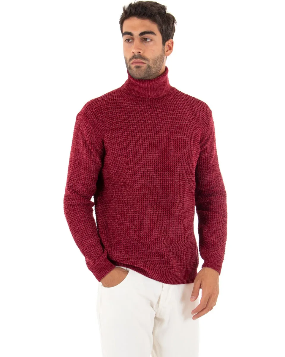 Maglioncino Uomo Collo Alto Tinta Unita Bordeaux Maglia Dolcevita Ciniglia GIOSAL-M2307A