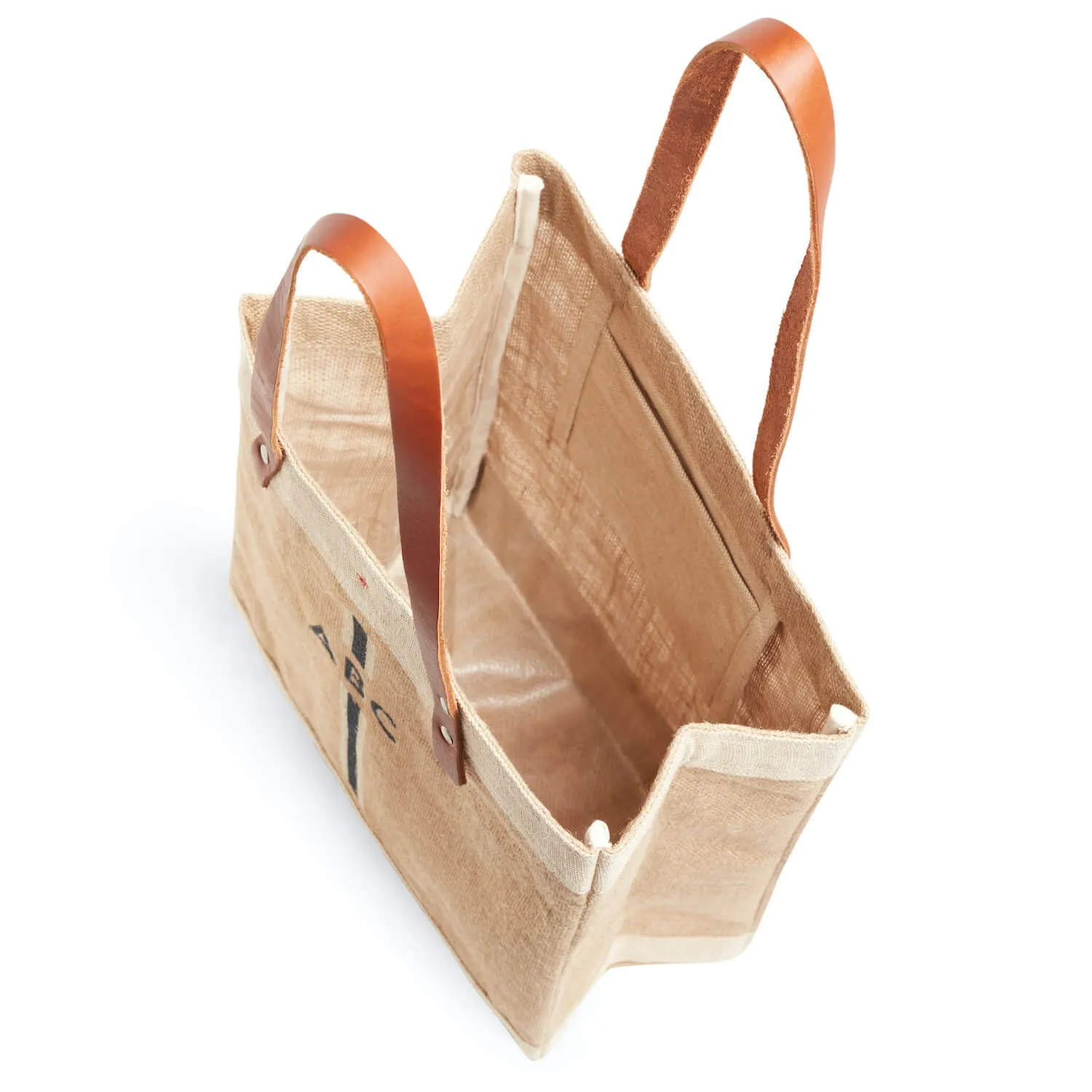 Market Tote in Natural with Black Monogram