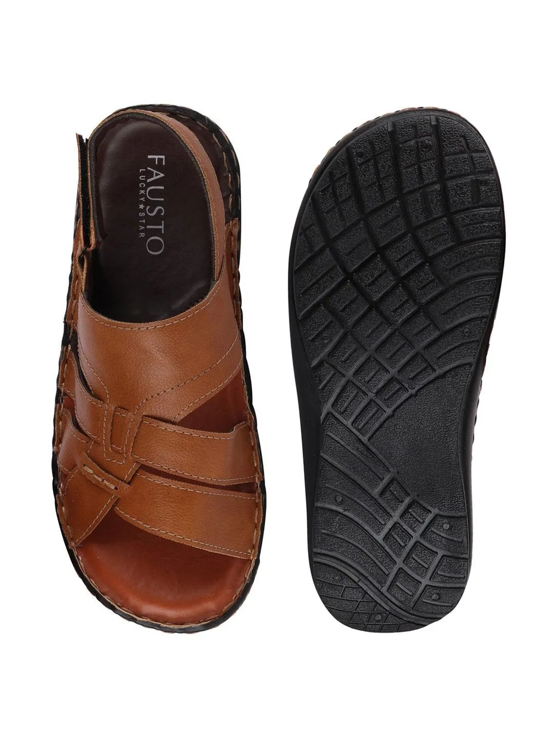 Men Tan Casual Hook & Loop Sandals