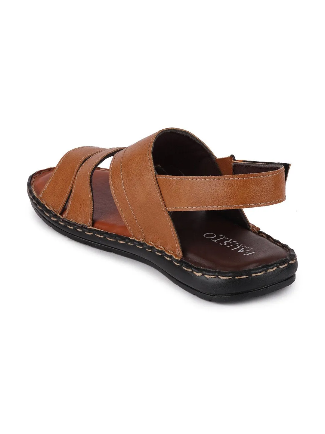 Men Tan Casual Hook & Loop Sandals