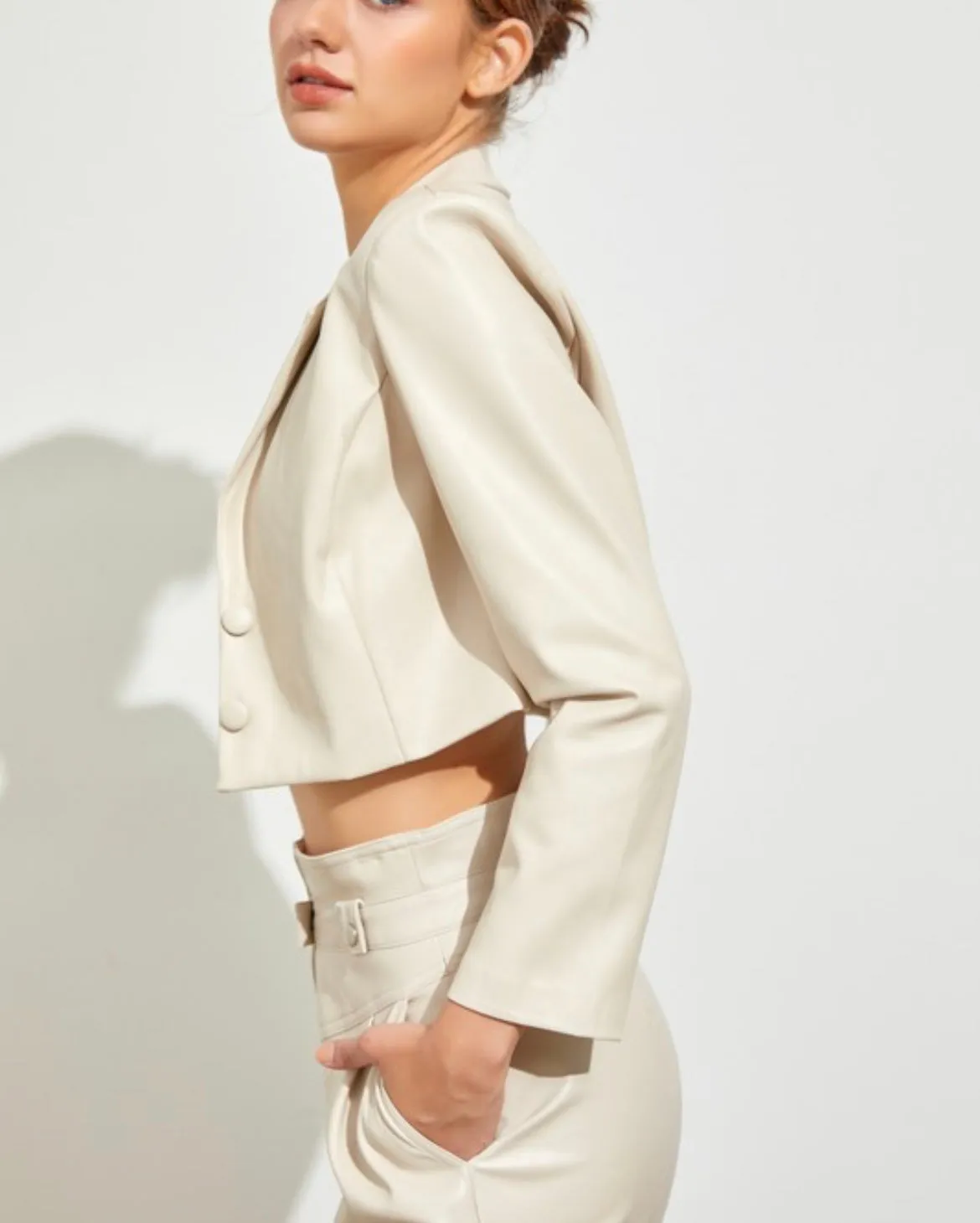 Miami pu leather crop jacket - ecru