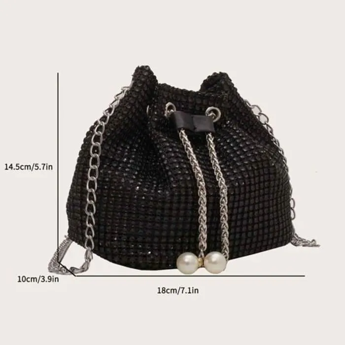 Mini Rhinestone Decor Drawstring Design Chain Bucket Bag