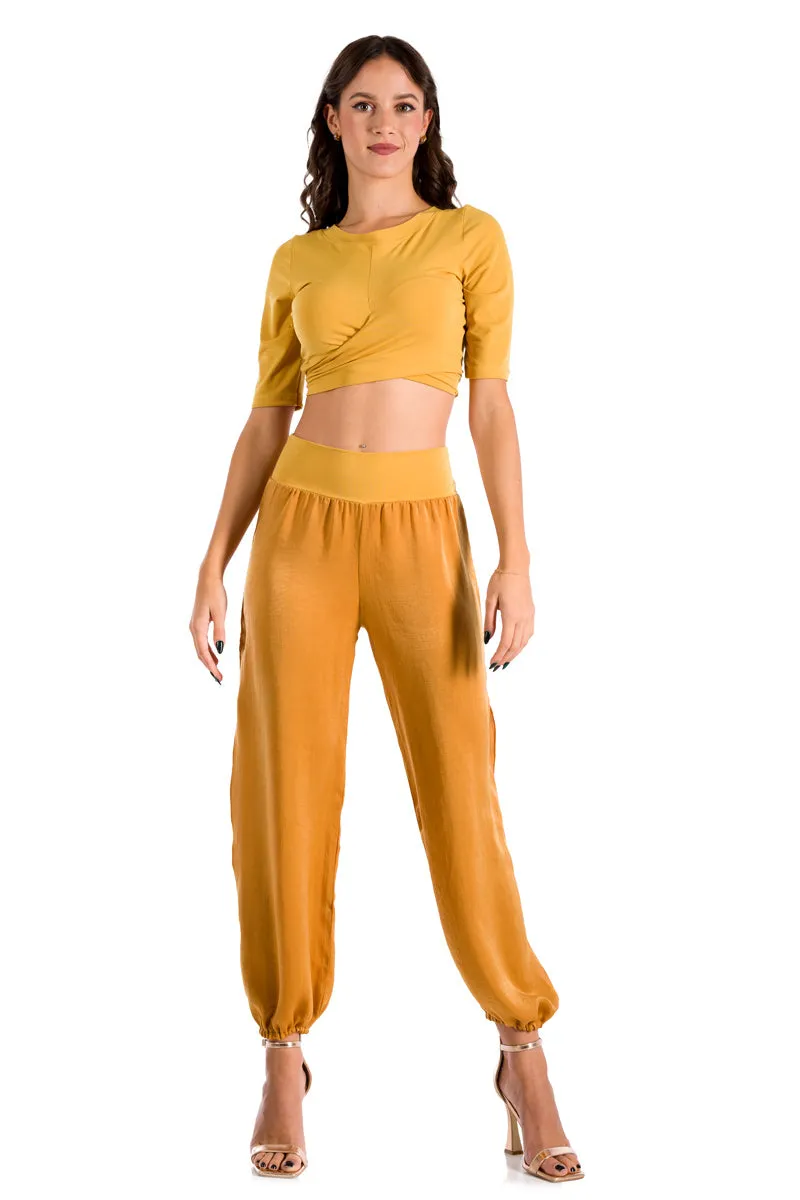 Mustard Yellow Satin Gathered Pants