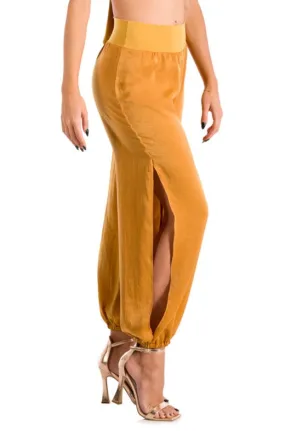 Mustard Yellow Satin Gathered Pants