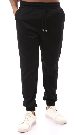 O161106 Elastic Waist With Drawstring Black Jogger Pants