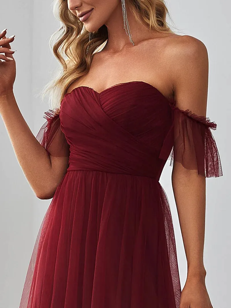 Off-Shoulder Layered Skirt Tulle Evening Dress