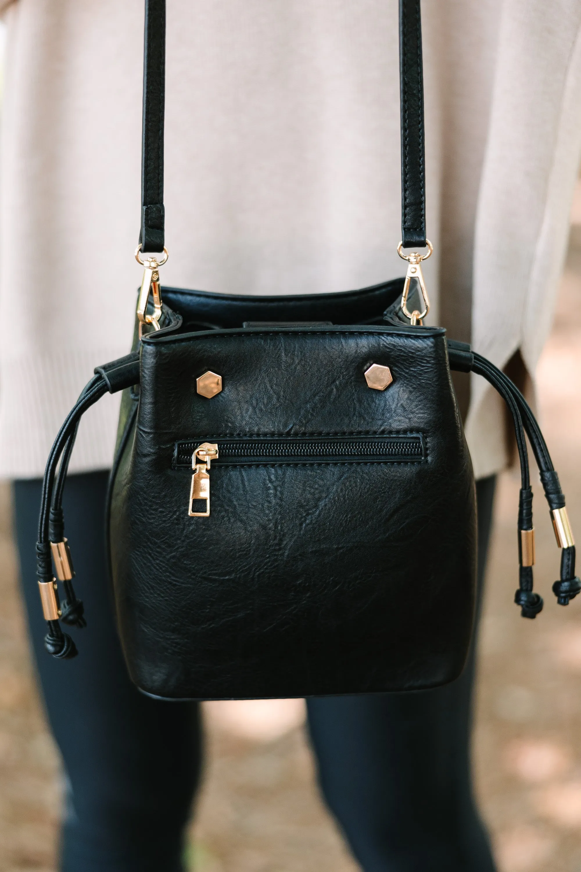 On The Go Black Bucket Bag