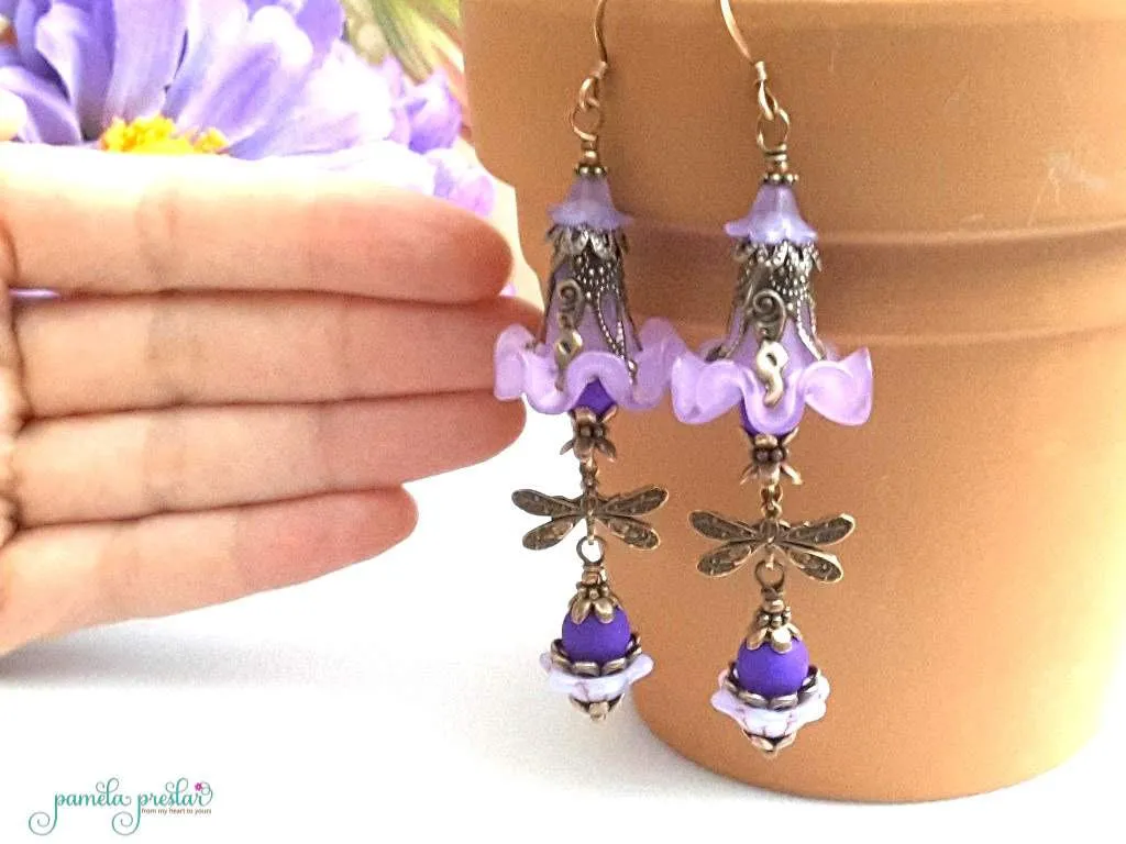 Orchid Ruffle Flower Dragonfly Earring Kit, Make Your Own Earrings