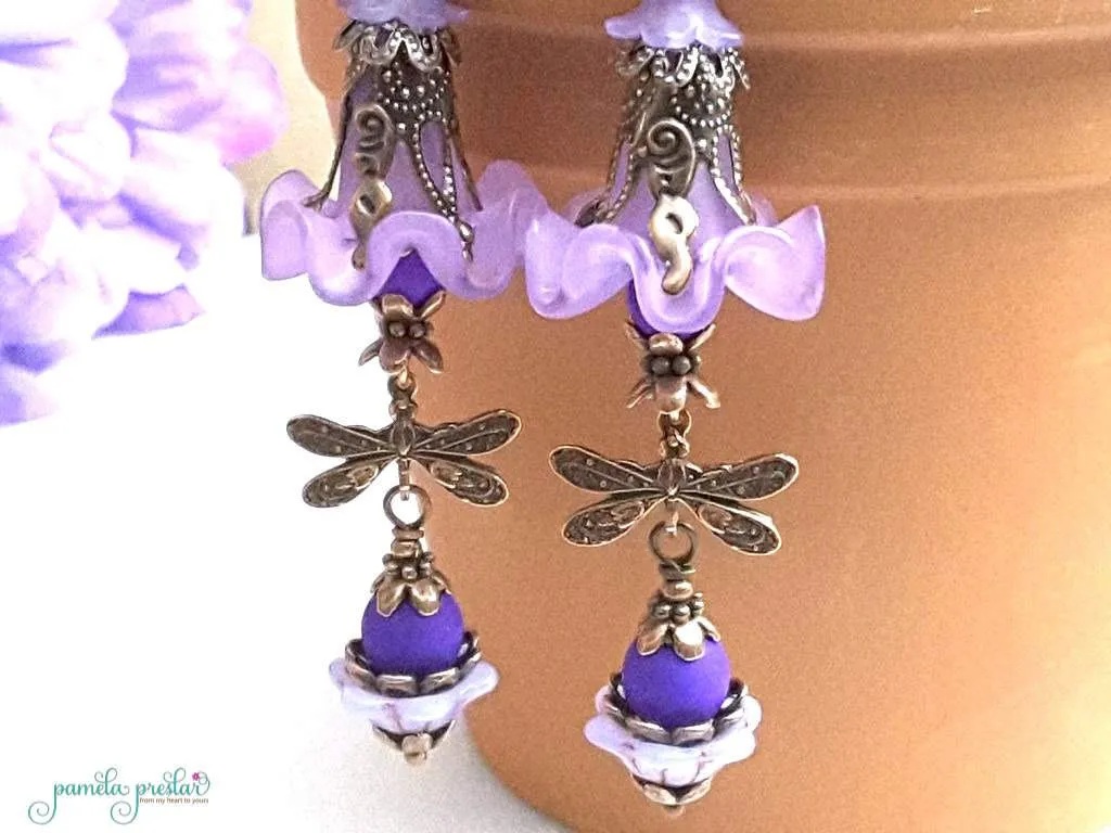 Orchid Ruffle Flower Dragonfly Earring Kit, Make Your Own Earrings